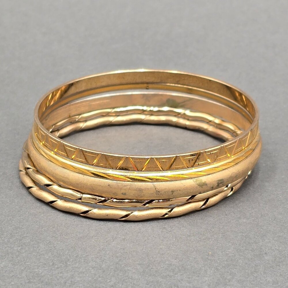 VTG Gold Tone Textured Bangle Bracelets 7" 50s Eclectic Stackable Lot Of 5 - Picture 2 of 6
